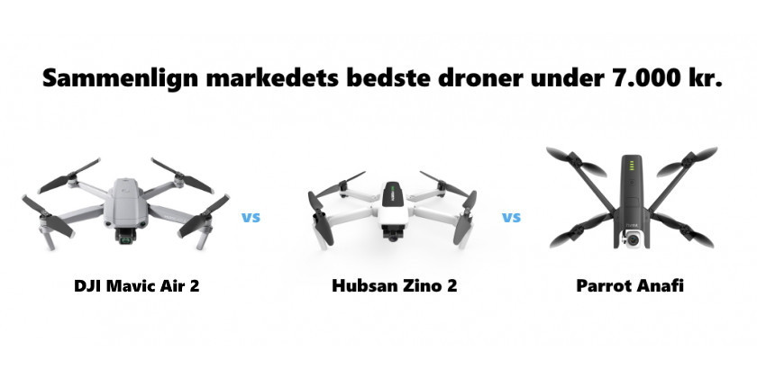 Sammenlign de bedste droner under 7.000 kr. - DJI Mavic Air vs Hubsan Zino 2 vs Parrot Anafi