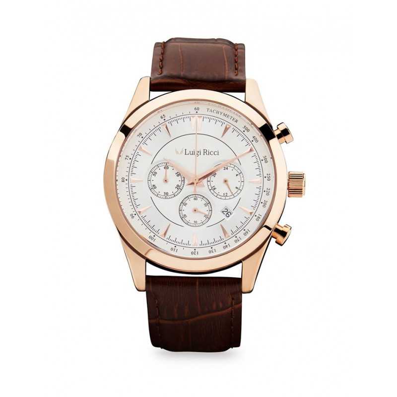 Se Luigi Ricci Eleganza X10 armbånds ur til mænd & herrer med rosa guld og læder rem hos Droneland.dk