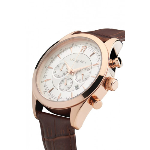Luigi Ricci Eleganza X10 armbånds ur til mænd & herrer med rosa guld og læder rem 2