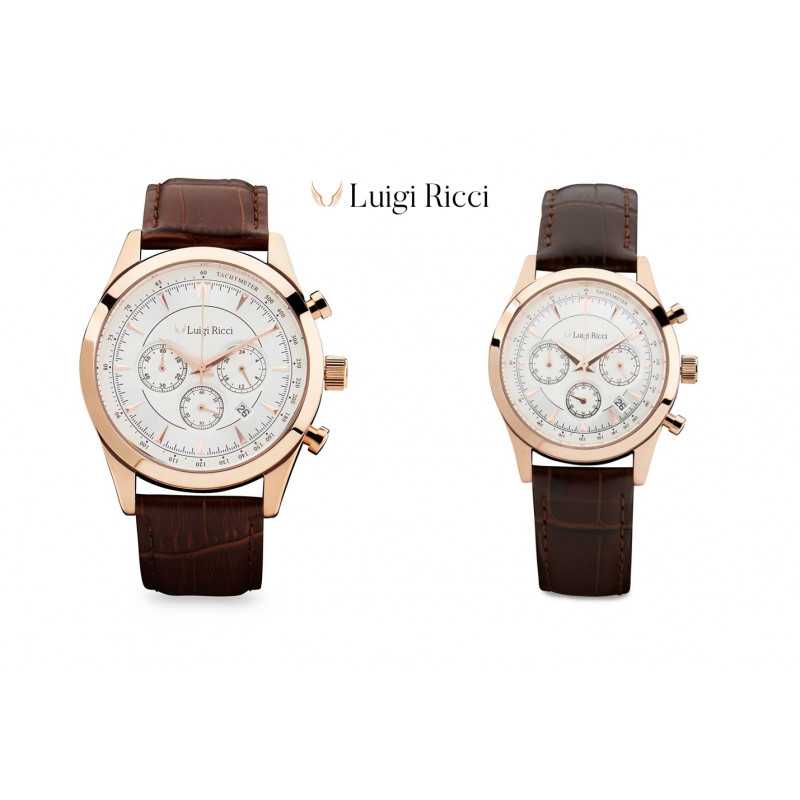 Gavesæt med Luigi Ricci Eleganza X10 & X11  (Armbånds ure til mænd & kvinder) med rosa guld og læder rem