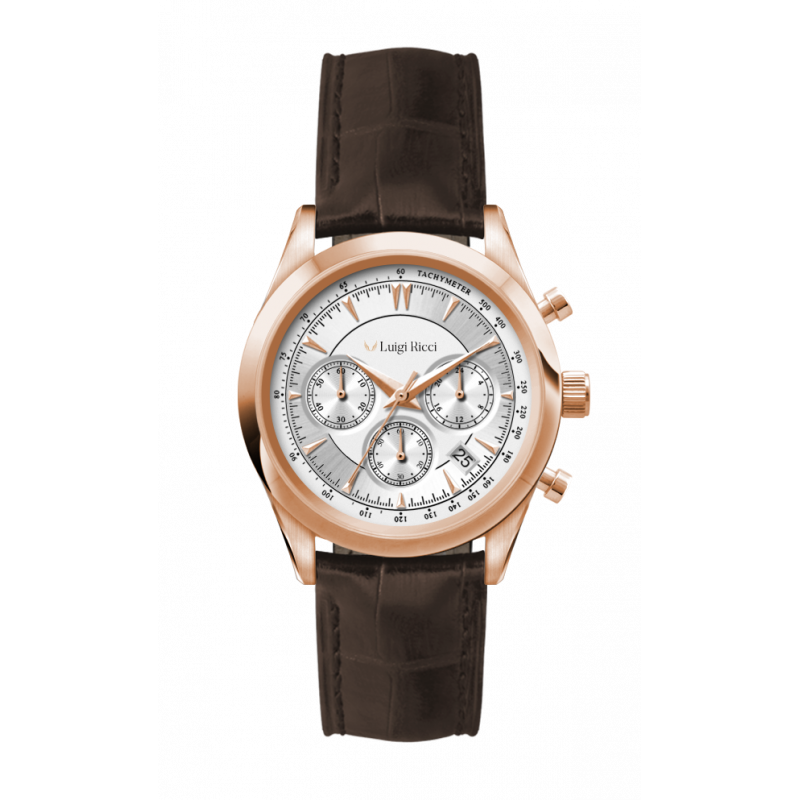 Luigi Ricci Eleganza X10 Mens Wrist Watch with rose gold and leather strap