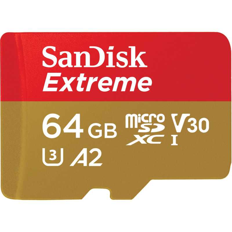 Billede af SANDISK MicroSDXC Extreme 64GB 160/60MB/s A2 C10 V30 UHS-I U3 hos Droneland.dk