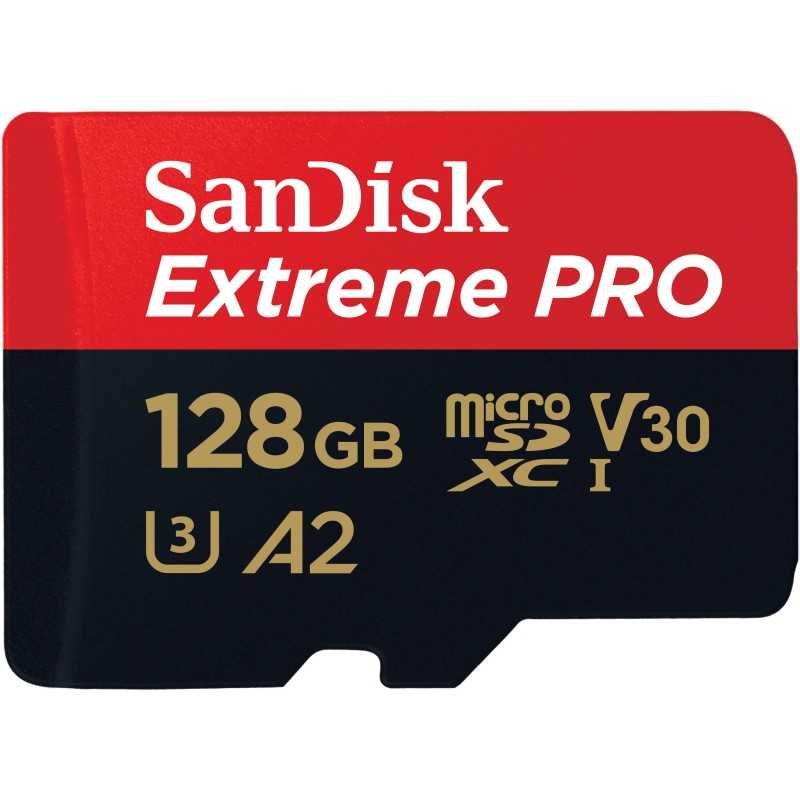 Se SANDISK MicroSDXC Extreme Pro 128GB 170MB/s A2 C10 V30 UHS-I hos Droneland.dk