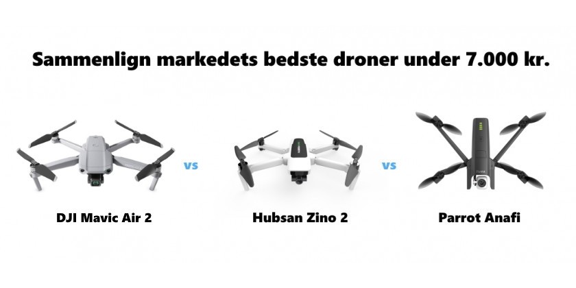 Sammenlign de bedste droner under 7.000 kr. - DJI Mavic Air 2 vs Hubsan Zino 2 vs Parrot Anafi